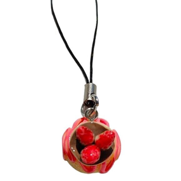 Kawaii Strawberry Topped Cake Phone Charm - Picture 2 of 2